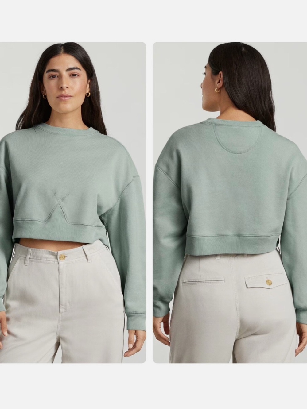 Everlane Organic Cotton Cropped Crew Sweatshirt Green Medium